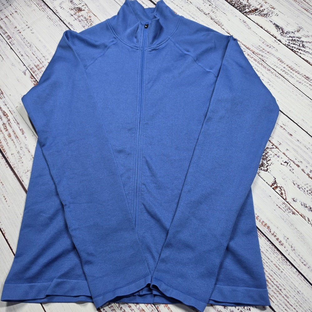 Fabletics Luciana Ribbed Seamless Zip Up Womens XL Blue NWT Thumbhole‎ Athletic
